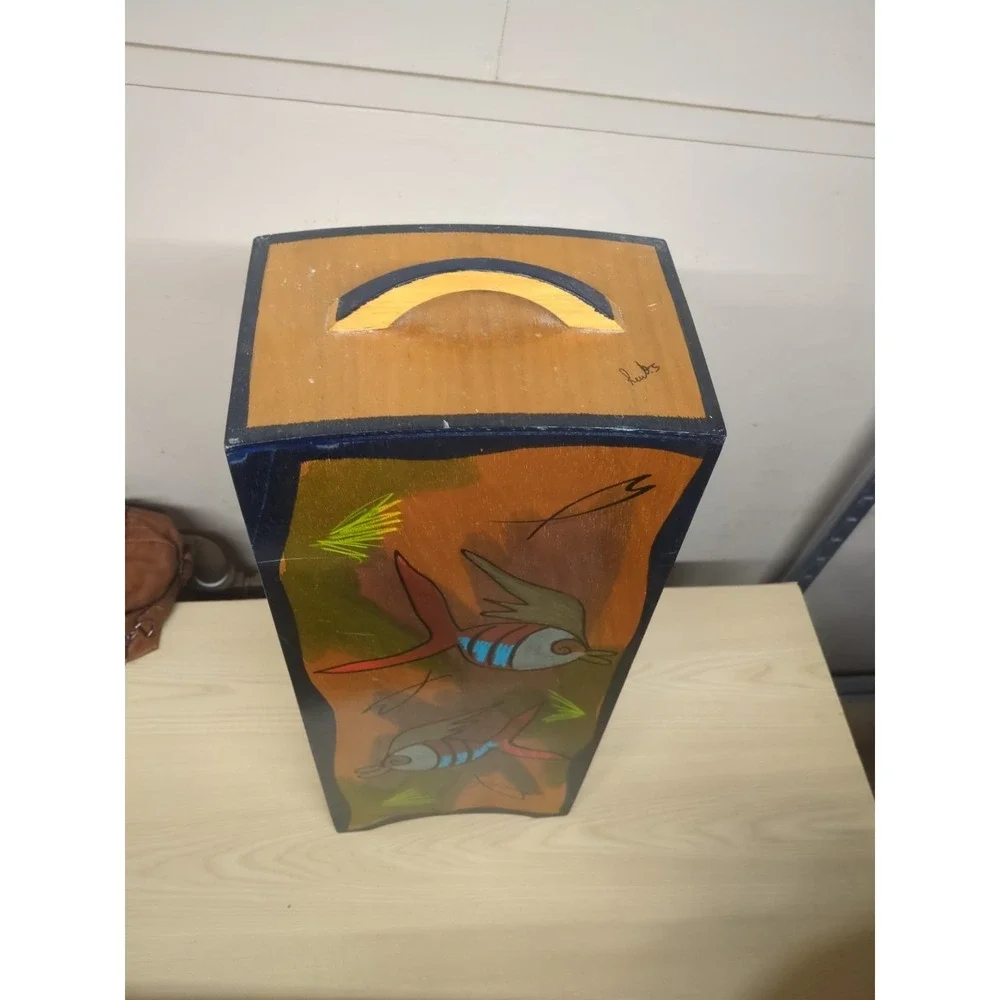 Vintage Kakadu  Hand-Painted Wood CD Tower / Media Storage Rack by Reut Shahar